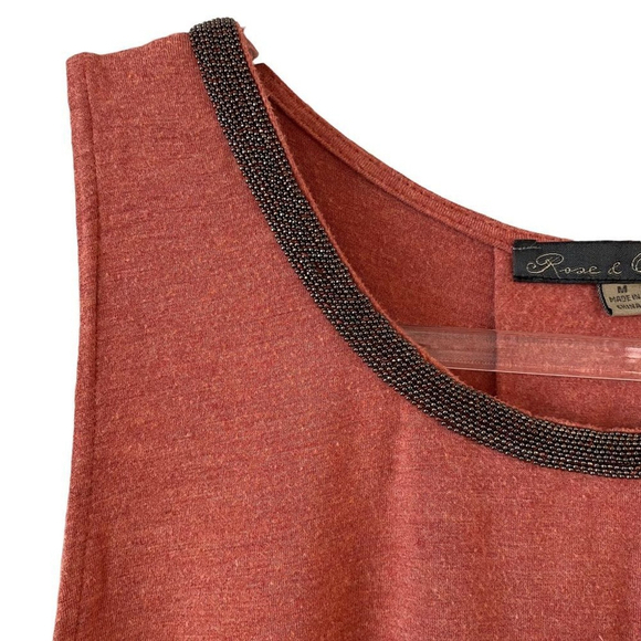 Rose & Olive coral colored sleeveless tank top super soft w/beaded neck - Picture 9 of 12